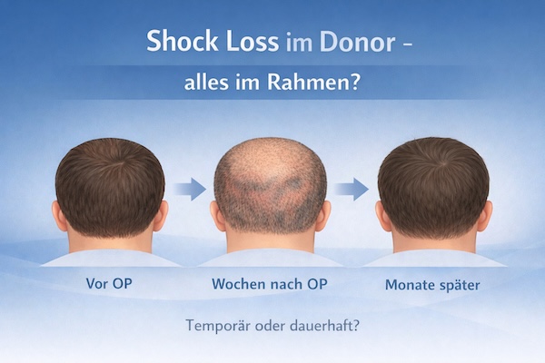 Haartransplantation Shockloss FUE in der Spenderzone und im Spendergebiet Donor