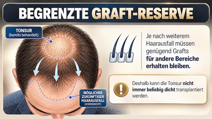 Haartransplantation Tonsur und begrenzte Spenderhaare im Donor